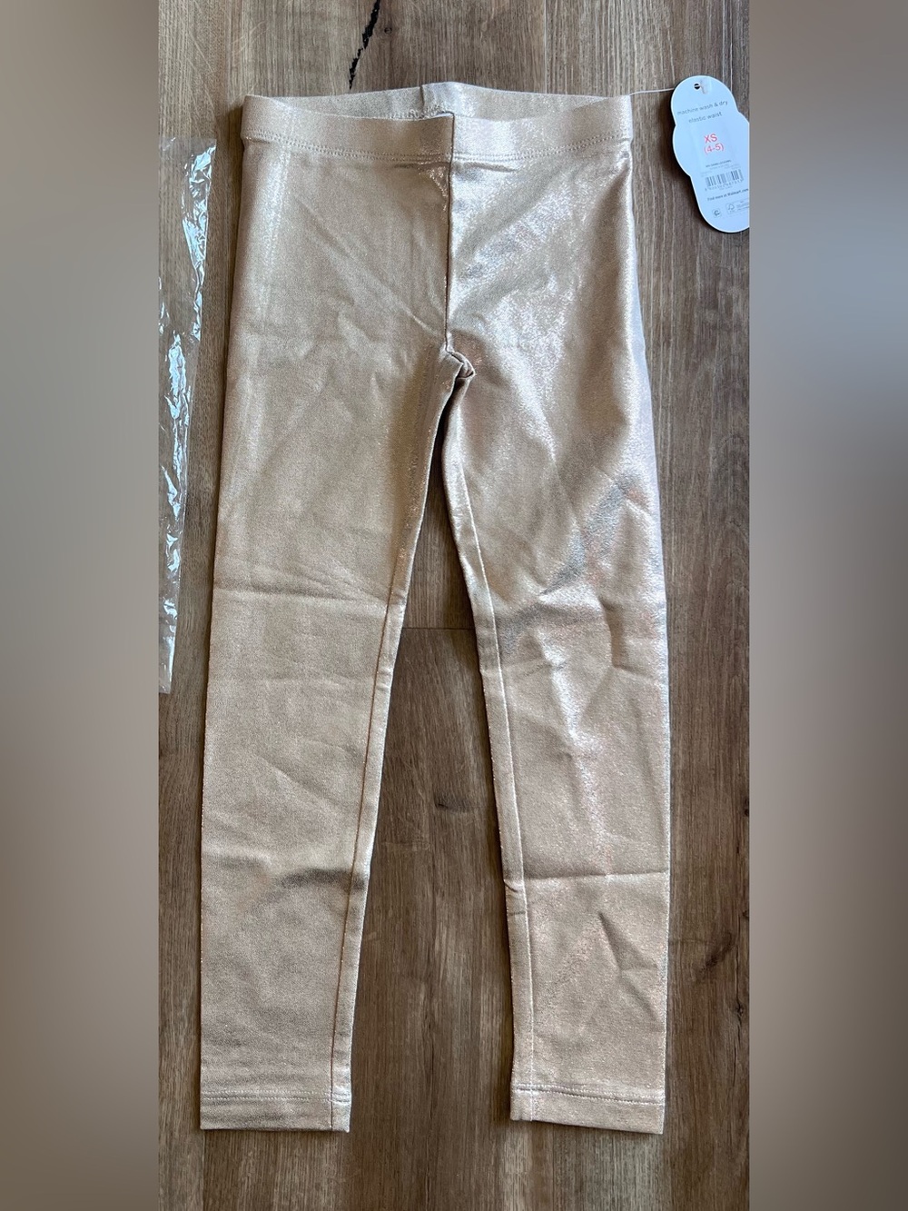 NWT Girls XS Metallic Gold Walmart Leggings - Shiny Stretch Bottoms 4-5T
